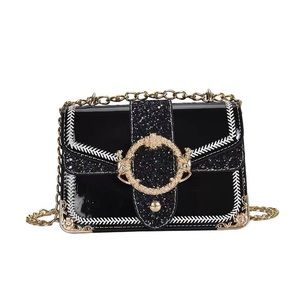 Graphite Chain Glitter Leather Shoulder Bag / Crossbody Bag (Black)